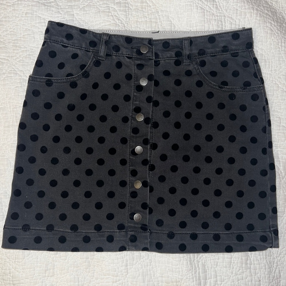 STELLA MCCARTNEY KIDS Brand New Black Girl Denim Skirt w Velvet Polka Dots 12-14